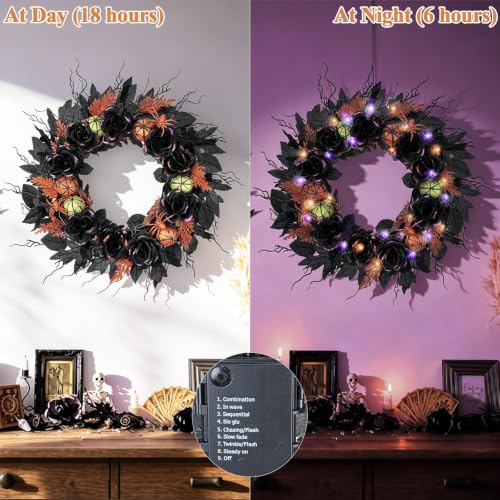22-Inch Pre-Lit Halloween Wreath with 60 LED Lights for Front Door Decor