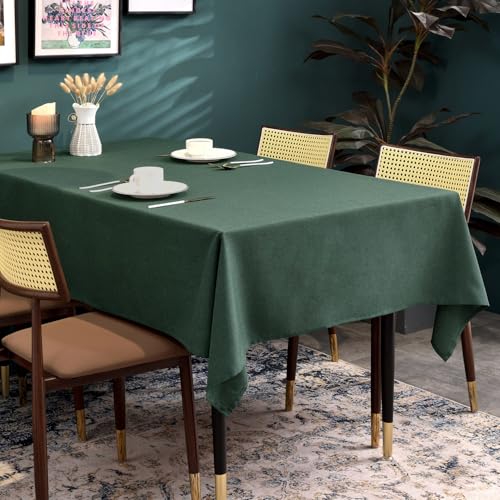Waterproof Rectangle Table Cloth - Dark Green, 91x156 Inches, Faux Linen