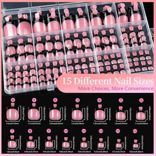 Pink French Square Toe Nail Press On Kit with Gems & Stickers - Teenitor