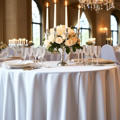 12 Pack Premium White Plastic Round Tablecloths 120 Inch Disposable Party Cover - Variation: White-120in / 12pc