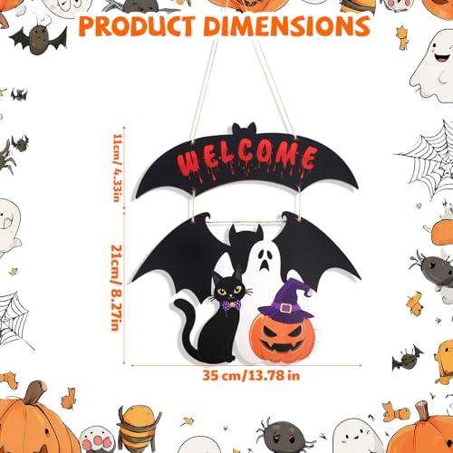 Halloween Ghost Door Wreath - Wooden Fall Autumn Party Decor for Front Door & Wall