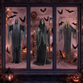 Halloween Skeleton Window Clings - Extra Large Ghost & Bat Decor, 3 Sheets
