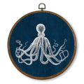 Navy Blue Coastal Octopus Wall Art Decor - Round Canvas for Living Room & Bathroom