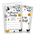 Halloween Party Invitations with Envelopes - Spider Web Pumpkin Black Cat - Black & White, Fill-In Style, Pack of 20