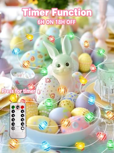 Easter Fairy Lights with Eggs & Chicken - Waterproof String Lights, 10 FT 30 LEDs, Remote Control, 8 Modes
