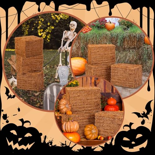 3 Pack Halloween Decorative Straw Bales - 18 x 14 x 14 Inch Rustic Fall Hay Sets