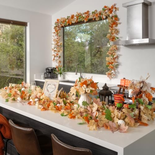 Fall Leaf Garland with Lights - 4 Pack 23.6Ft Maple Artificial Autumn Decor