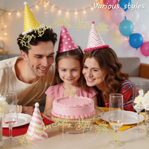 Gold Happy Birthday Cupcake Toppers 24Pcs Set - Birthday-Gold Variation