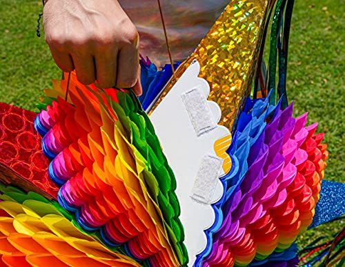 Large 32-Inch Colorful Rainbow Mexican Piñata - Party Decoration, Alternated / 32