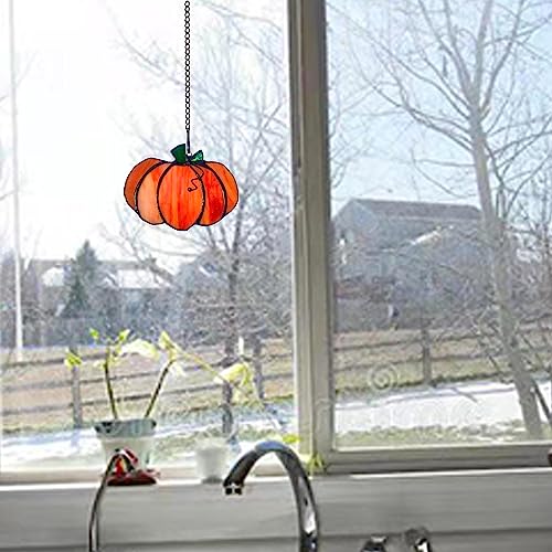 Fall Pumpkin Stained Glass Window Hangings Sun Catcher - Halloween & Autumn Decor - Variation A