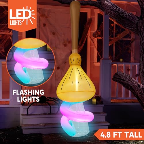5FT Inflatable Halloween Witch with Glowing Broomstick and LED Lights - Indoor Outdoor Decor