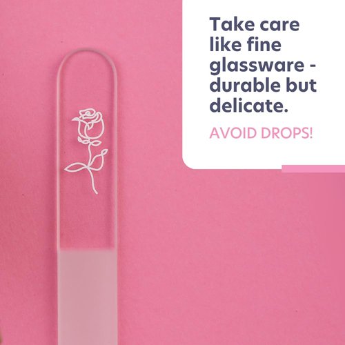 Bona Fide Beauty Czech Glass Nail File with Hardcase, Rose Design Nail Filer with New Clear Case, Gift for Women