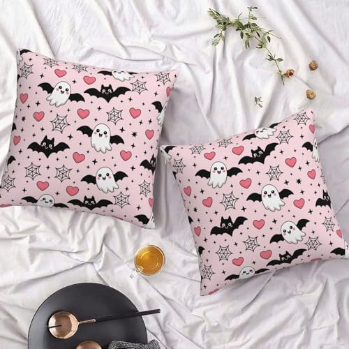 Halloween Decor Pillow Covers Set of 2 20x20 Inch Ghost Bats Heart Rustic Boho Outdoor Throw Cushions