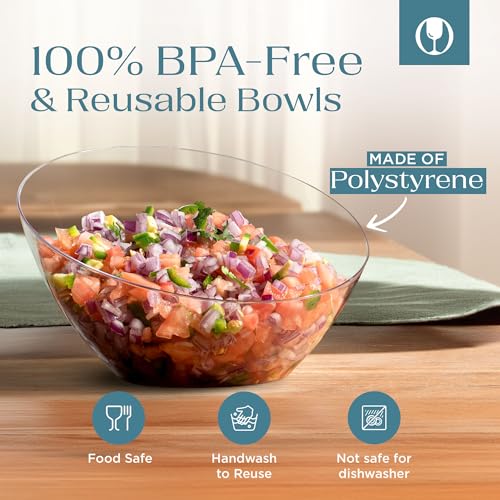 Clear Angled Plastic Serving Bowls 20oz Set of 5 - Medium for Parties