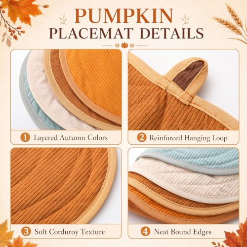 Potchen Fall Pumpkin Placemats Set - Rustic Autumn Table Decor, 4 Colors