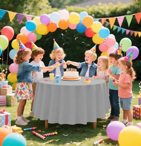 Silver Round Disposable Tablecloth 84x84 Inch Pack of 2 - Waterproof Party Cover