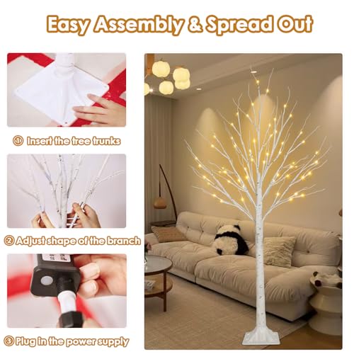 Warm White Lighted Birch Tree - 4FT LED Twinkling Tree with Timer & Waterproof