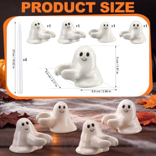 Halloween Ghost Candle Holders Set with LED Taper Candles – Cozy Ghost Hug Design