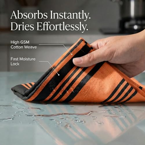 Urban Villa Cotton Kitchen Towels Set of 6 - 20x30 Inches, Orange & Black