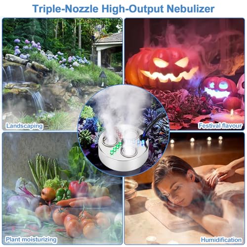 Floating Pond Fogger with LED Lights - 3-Head Ultrasonic Mist Maker 1500ml/h for Water Features & Halloween Decor