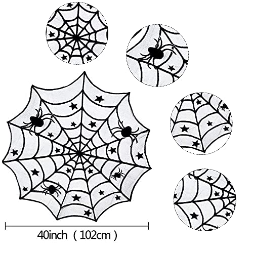 Hommtina 4-Piece Halloween Decorations Set - Tablecloth, Runner, Lace Cover & Bat Stickers