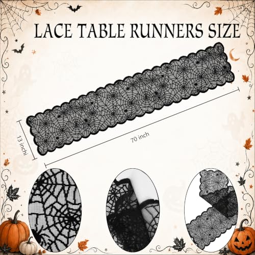 Halloween Lace Table Runner Black Spider Web Fall Decor 72x14 Inches