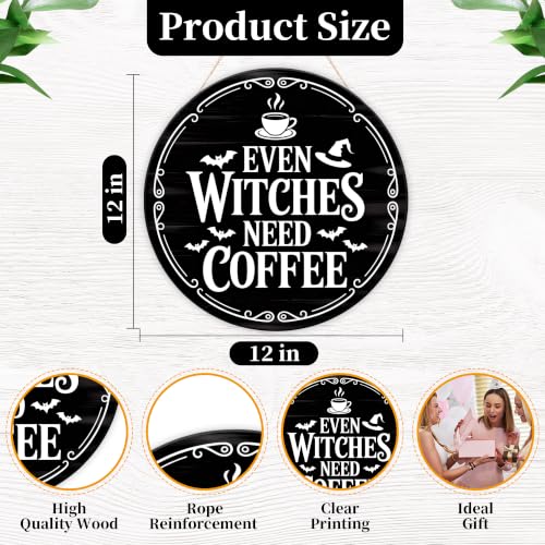 Off-White Gothic Witchy Wooden Hanging Door Sign Halloween Decor