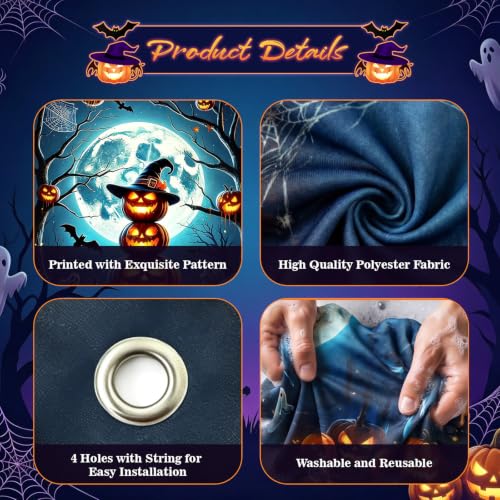 Halloween Door Cover Pumpkin 80x36 Inch Scary Front Door Banner Polyester Fabric