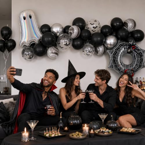 Halloween Black Silver Balloons Ghost Spider Foil Balloon Party Decorations - 34PCS