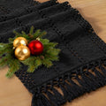Boho Table Runner Fall Farmhouse Rustic Dresser Scarf - Black 12x60