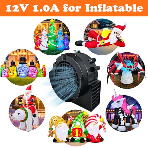 Inflatable Fan Replacement 12V 1.0A with LED Lights & Adapter for Halloween Christmas Decorations - Variation of 12V/1.0A