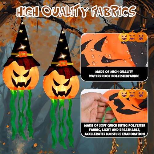 Halloween Glowing Pumpkin Witch Hat Decorations Set - 4 Pack with 3 Light Modes