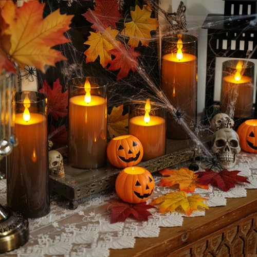 Gray Flickering Flameless Candles Set of 5 with Remote Control - Halloween Decor