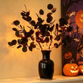 Lighted Black Eucalyptus Branches with Timer - 80 LED Halloween Tree Decor