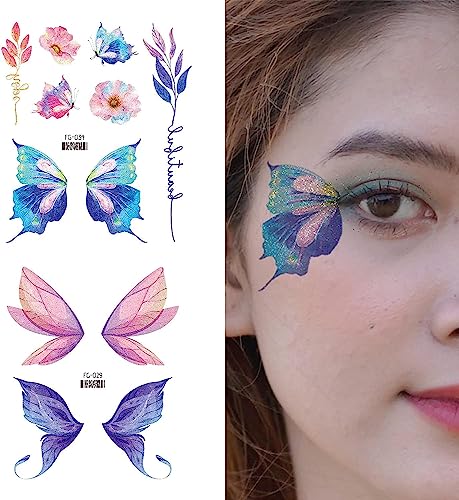Butterfly Style Glitter Temporary Tattoos for Women and Girls – 12 Sheets, Face & Body Decor