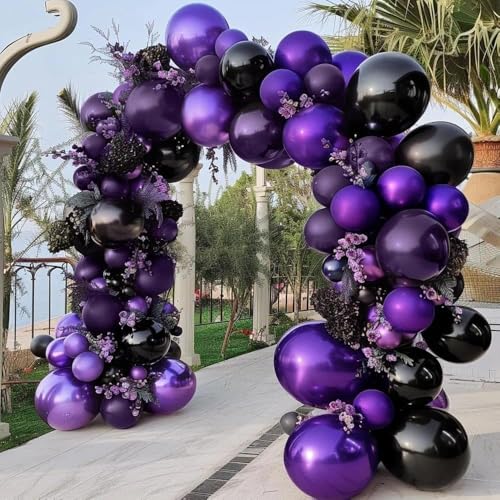 Black and Purple Balloon Garland Kit for Halloween, Vampire, Gothic Parties - Dark Purple & Black