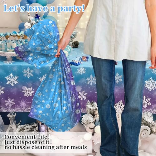 Snowflake Winter Tablecloth 3 Pack for Holiday Party Decorations - Blue & Purple Disposable Plastic Cover - Christmas & Winter Events
