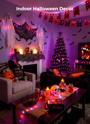 Halloween Fairy Lights Plug in 33ft 100LED Twinkle String Lights - Orange & Purple