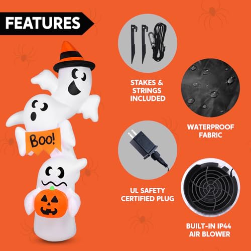 Giant Inflatable Ghost Halloween Yard Decoration with LEDs - Outdoor Spooky Decor