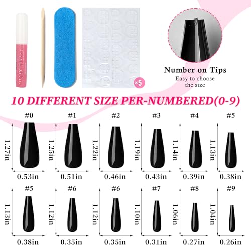 Long Black Coffin Press-On Nails with Glue & Tools – 120PCS Manicure Set