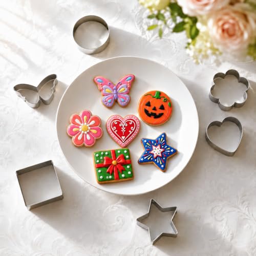 MINO ANT 6-Pack Silver Flower Star Heart Circle Square Butterfly Cookie Cutters Set