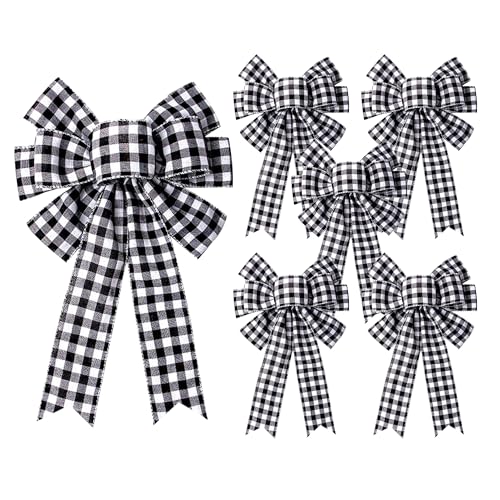 Large Black and White Buffalo Plaid Bow Set - Thanksgiving Holiday Decor