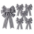 Large Black and White Buffalo Plaid Bow Set - Thanksgiving Holiday Decor