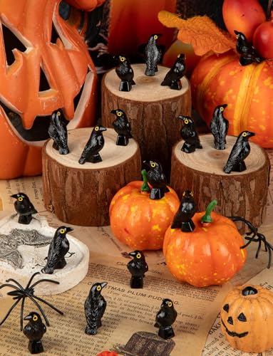Mini Resin Crows Figurines Set - Halloween Decor, Gothic Garden & Haunted House Accessories