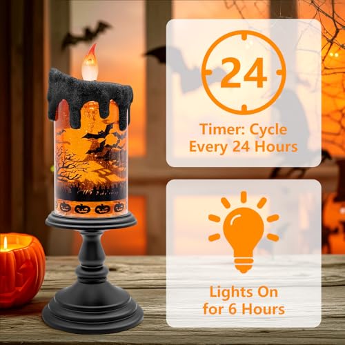 Halloween Snow Globe Flameless Candle - Brown Spinning Water Lantern with Timer