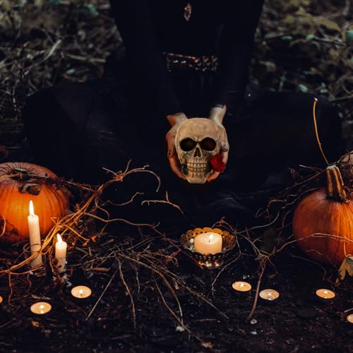 Halloween Skeleton Skull Decor with Rose Flowers, 8.1 Inch Gothic Statue