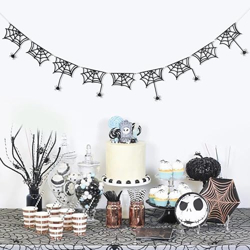 Halloween Spider Web Banner Garland - Black Spider Decoration - Spider Variation