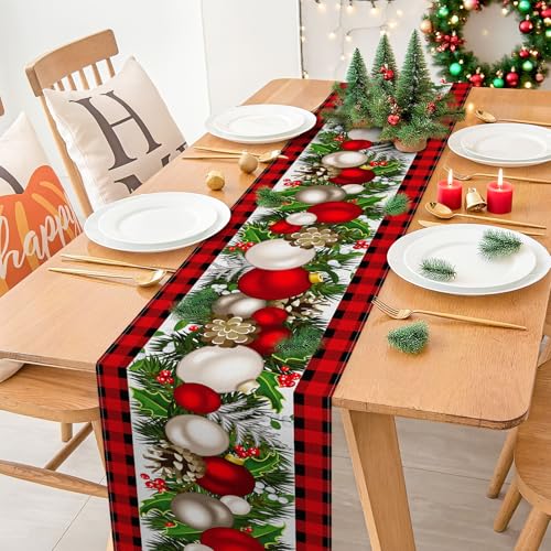 Christmas Table Runner 60 Inches - Red & Black Buffalo Check Holiday Decor - Variation of THIS listing
