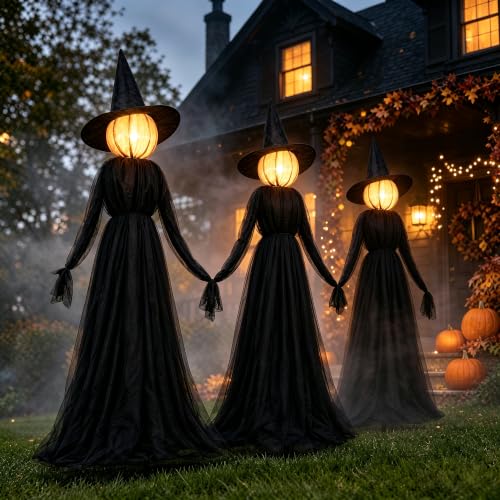5 Ft Halloween Witch Decorations Set of 3 Light Up Holding Hands Outdoor Yard Garden Haunted House