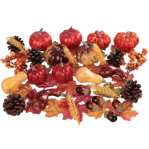 54-Piece Fall Home Decor Set with Mini Pumpkins, Leaves, Pinecones & Accents